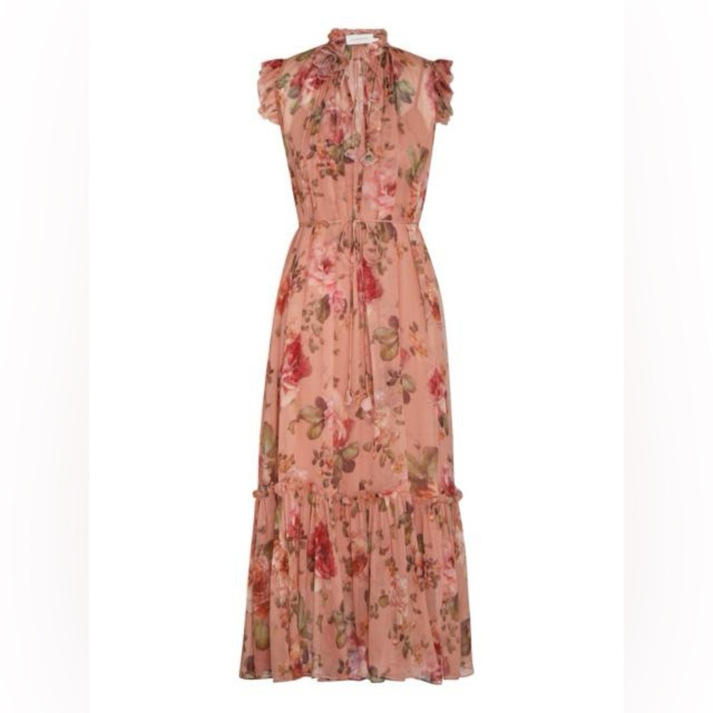 Zimmerman Floral Pink and Red Midi Dress